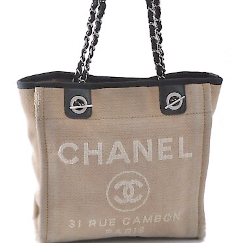 Authentic Chanel Deauville Shoulder Bag BeigeB3065